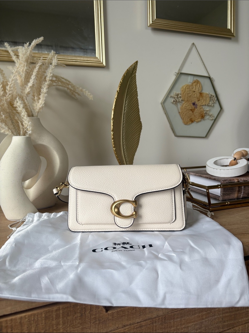 Coach Chalk Pebbled Leather Tabby Crossbody with Gold Hardware